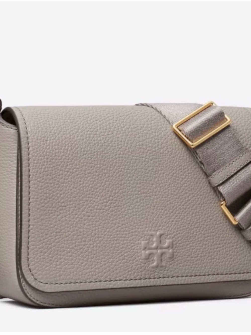 Tory Burch Taupe Pebbled Leather Crossbody with Gold-Tone Hardware